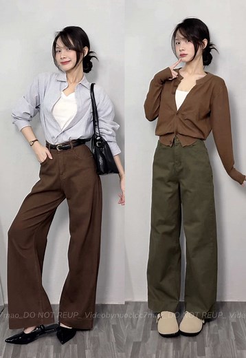 Cách phối đồ đẹp với quần màu nâu và xanh rêu