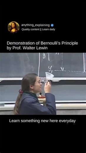 Explainer Zone_ on Instagram: "Prof. Walter Lewin demonstrates Bernoulli’s Principle using simple but powerful experiments. He uses air flow to show how faster moving air creates lower pressure, for example by blowing air between objects and showing how they move closer instead of apart. He also demonstrates how lift is produced due to pressure differences, making the concept very clear visually. The experiments are dramatic and help students easily understand why pressure decreases when fluid s