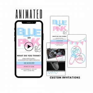 Baby Shower Video Invitation, Animated Evite, Gender Reveal, Editable Canva Template - Etsy
