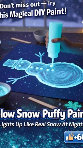 ❄️ Glow Snow Puffy Paint – Lights Up Like Magic! ✨🎨 🎨 What You’ll Need: White school glue Baking soda Glow-in-the-dark powder (non-toxic craft kind) Small bowl Spoon or craft stick Squeeze bottle or zip-top bag (corner snipped) Dark-colored paper or cardboard 🪄 How to Make It: 1️⃣ Pour white glue into a bowl and stir in baking soda until thick and fluffy. ❄️ 2️⃣ Sprinkle in glow-in-the-dark powder and mix well until evenly blended. ✨ 3️⃣ Scoop the mixture into a squeeze bottle or bag for easy