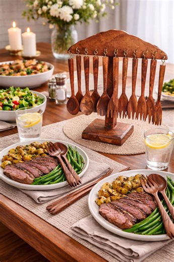 Handmade Rosewood Utensil Set With Stand | Hand Carved Kitchen Tools - Etsy