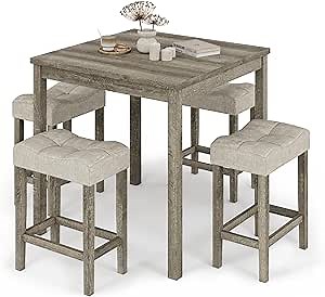 5-Piece Counter Dinner Height Table Set, Indoor Modern Rectangular Dining Table Furniture Set for Kitchen, 35 inch Dining Table with 4 stools (1+4 Natural)