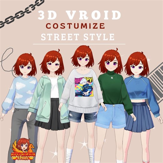 Vroid Casual Outfit Pack | Casual Streetwear for Vtuber Avatars - Etsy