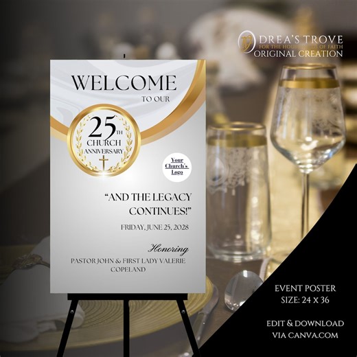 Church Anniversary Poster | Silver, White & Gold Gala (editable Template) - Etsy