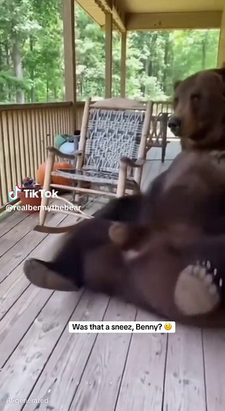 Sneezing gone wrong 🤣 #GrandmaAndBenny #CaughtOnCamera #bear #FunnyAnimals #DoorbellCam
