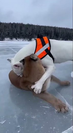 Dogo Argentino vs Cougar & Lynx: Intense Frozen Lake Encounter!
