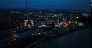 Aerial drone view of Kokerei Schwelgern steel, cokes factory. Steel industry in Duisburg, Germany. Metal manufacturing and heavy industry.