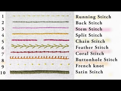 Top 10 Basic Stitches in Hand Embroidery | Tutorial for Beginners
