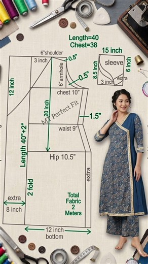 ✂️38 Size Angrakha Kurti Drafting | Perfect Fit Cutting Tutorial #shorts #shortsfeed #youtubeshorts