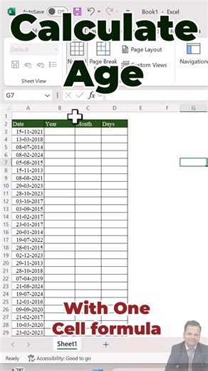 Calculate age in using one cell formulas #xlgenai #excel #onecell #vikaljain | Excel By Vikal