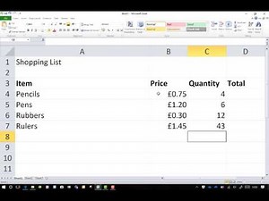Excel shopping list