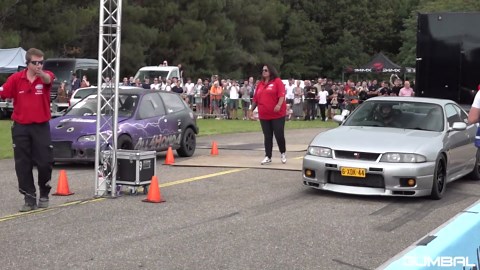 570HP Nissan Skyline R33 GTS-T – Launches, Turbo Sounds & Drag Racing!