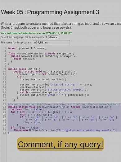 Nptel Java Week 5 Programming Assignment Answers #nptelanswers #nptelcourse