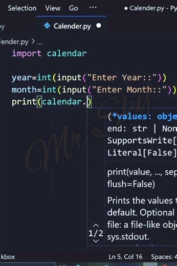 Python program to print a calendar of the specified month and year #shorts #coding #programming