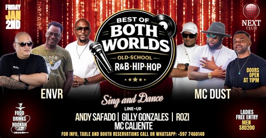 We’re proud to introduce the very first edition of Best of Both Worlds at Next Club — happening on Friday, January 2nd. A night dedicated to timeless old school R&B & hip-hop that makes you sing and dance all night long. ✨ Exclusive live performance by ENVR 🎤 Special guest MC: MC Dust This will be the first time EVER that ENVR and MC Dust take the stage at Next Club — a moment you don’t want to miss. Expect real vocals, real vibes, real energy, and music you know every word to. This is for the 