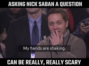 1M views · 6.7K shares | Think asking Nick Saban a question is easy?! Au contraire! Check out what this guy went through ... some say he is still sweating today. | Alabama Crimson Tide on AL.com | Facebook
