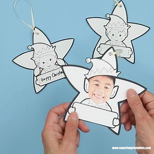 These elf star ornaments make gorgeous keepsakes, available from our printables store: https://thecrafttrain.com/elf-photo-ornaments/ | The Craft Train