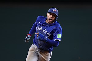 Toronto Blue Jays George Springer Suffers Embarrassing Tag While Hopping on Base