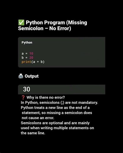 “A missing semicolon crashes Java… but Python doesn’t care 😎” Missing Semicolon? Python Doesn’t Care
