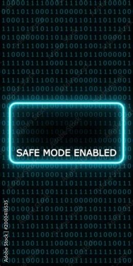 Safe mode enabled digital warning sign with binary code background, for cybersecurity and, system error concepts