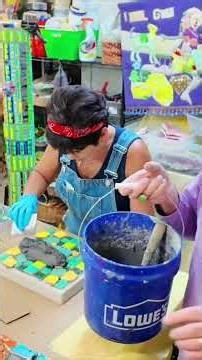 learning to make a paving stepping stone