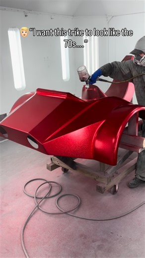 This custom trike has been awesome to work on and match that classic deep flake paint. Now for a few coats of clear and this thing is gonna blind you going down the road. - - @hotrodexpress - - #classic #trike #trikes #classictrikes #hotrodexpress #hotrod #hotrodder #missouri #bluesprings #paint #paintandbody #flakepaint | Hot Rod Express