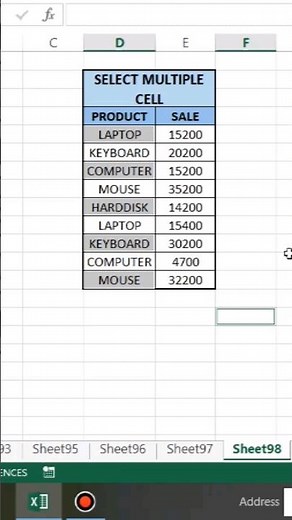 MS Excel: How to Select Different Multiple Cell | Select Multiple Cell in Excel | #shorts #excel