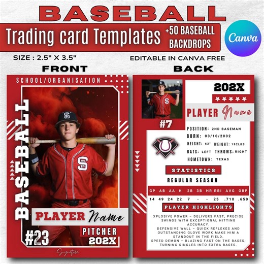 Baseball Card Template 2026 Canva Editable | Custom Double Sided Player Card | DIY Sports Trading Cards | Little League Gift - Etsy