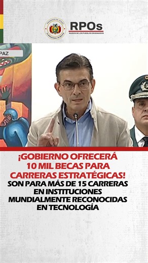 ¡GOBIERNO OFRECERÁ 10 MIL BECAS PARA CARRERAS ESTRATÉGICAS! SON PARA MÁS DE 15 CARRERAS EN INSTITUCIONES MUNDIALMENTE RECONOCIDAS EN TECNOLOGÍA El presidente Rodrigo Paz anunció que se otorgarán 10 mil becas para los mejores estudiantes en más de 15 carreras estratégicas para el siglo XXI. Instituciones como IBM, Google, Amazon Web Services, Oracle y Project Management Institute formarán a los nuevos talentos bolivianos. Informó que las postulaciones se recibirán desde febrero e las clases inici