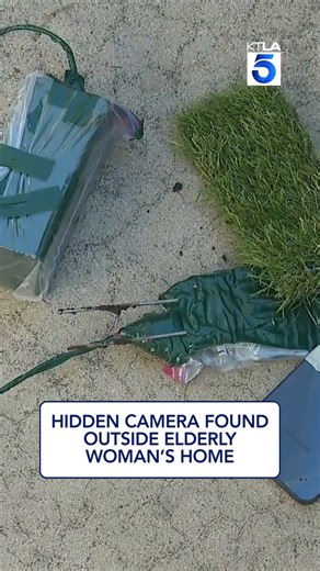 An 80-year-old woman discovered a hidden camera camouflaged in fake grass outside her Highland Park apartment, aimed directly at her front door. Police say similar devices have been found across Southern California and are often used to monitor when victims, especially seniors, are home. | KTLA 5 News