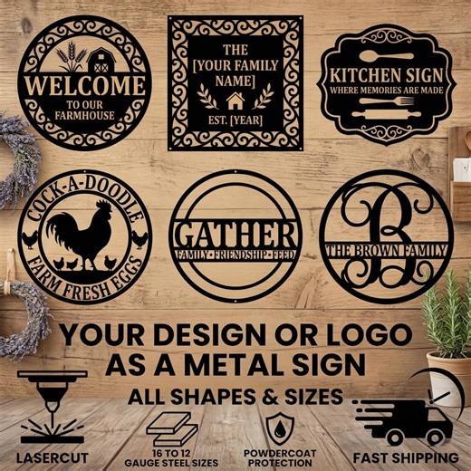 Custom Farmhouse Metal Sign, Personalized Kitchen Wall Art, Your Design as a Metal Sign, Outdoor Logo Sign - Etsy