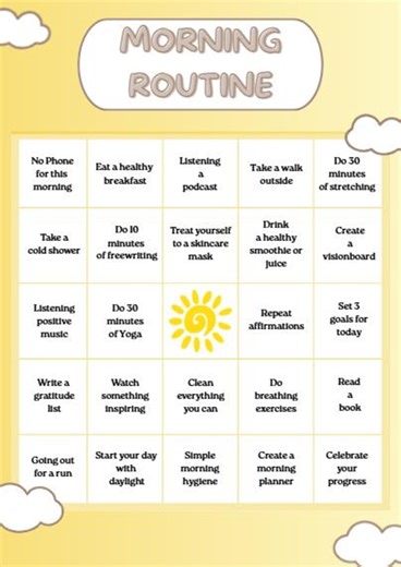 Morning Routine Bingo Challenge Printable – Self Care Game