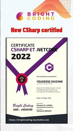 Learn Langage CSharp et .NetCore & SQL SERVER / New Certified
