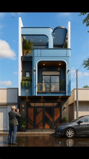 Arch House on Instagram: "Sirf 15 ft frontage mein ek shaandar modern house elevation design! Compact plot par bhi kaise banaye apna dream home — yeh design deta hai perfect modern look, stylish glass railing, premium tiles cladding aur LED lighting ka magic. Arch Dream House laaya hai aapke liye small plot ke liye perfect elevation idea. 📐 Plot Size – 15 ft Frontage 🏠 Style – Modern + Elegant 💡 Special Features – Glass Railing, Tiles Cladding, LED Strip Lighting #SmallHouseDesign #15ftFrontE