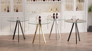 2 Pack Round Bar Table, 37.4" High Pub Table, 31" Small Cocktail Tables with Metal Base & Glass Top, for Small Spaces, Bistro Pub, Cafe(Gold)