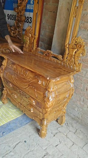 103 reactions · 8 comments | Teakwood dress table with pu polish.. hand working carving all types carving furniture available.. Customer to customize all furniture design.. we are manufacturing wholesale supplier direct factory price for more details call whatsapp... +91 9997960604 +91 9058544283 #console #dresingtable #bed #sofaset #sofa #interiordesign #couch #tvunitdesign #luxuryfurnituredesign #fatherclock #carvingsofas #luxuryfurniture | Saharnpur Furniture House | Facebook