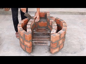 Build a beautiful smokeless wood stove with red bricks and cement