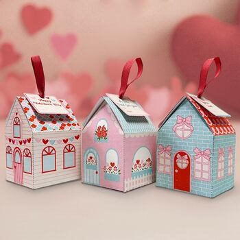 Valentine Treat Box House Papercraft, DIY Printable Gift Box with Tags
