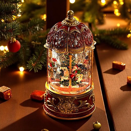 Christmas Carousel Music Box – Retro Crystal Ball With Santa Tree & Snow | Vintage Style - Etsy