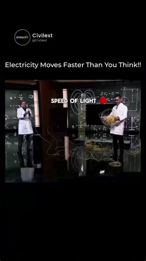 civilext on Instagram: "Watch as a visible wave of electricity races through a wire almost instantly, revealing the true speed of electrical signals — near the speed of light. While electrons drift slowly, the voltage signal travels like a lightning-fast wave, lighting up devices in the blink of an eye. Using high-speed cameras and long circuits, this experiment makes the invisible visible, showing how electricity isn’t just moving electrons, but an electromagnetic signal propagating almost inst