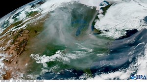 Satellite imagery shows wildfire smoke from Canada drifting over Eastern US