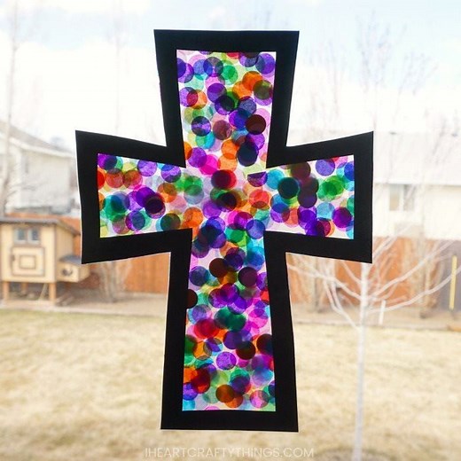 STAINED GLASS CROSS CRAFT https://iheartcraftythings.com/stained-glass-cross-craft.html | I Heart Crafty Things
