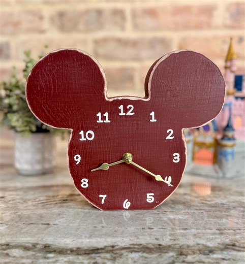 Handmade Mouse Head Shelf Clock, Wooden Mickey Inspired Desk Clock, Rustic Wood Mantel Clock, Theme Park Inspired Home Decor - Etsy