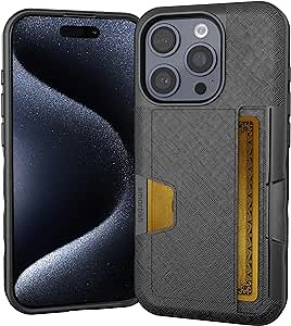 Smartish® iPhone 15 Pro Wallet Case - Wallet Slayer Vol. 2 [Slim + Protective] Credit Card Holder w/Kickstand - Drop Tested Hidden Card Slot Compatible w/Apple iPhone 15 Pro - Black Tie Affair