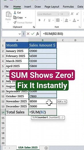 Why Excel SUM Is Zero (Even When Numbers Are There!)