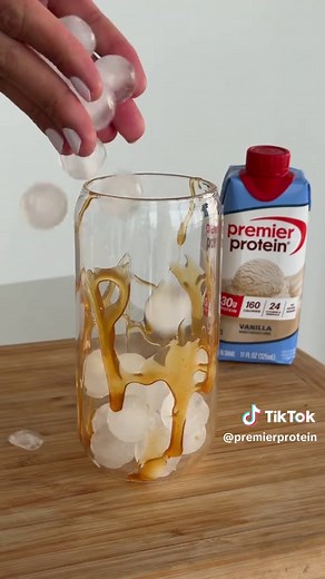 Cold brew, meet your glow-up ✨ ❤️ In a tall glass, drizzle the inside with caramel sauce ❤️ Fill a tall glass with ice ❤️ Pour in ½ cup of chilled cold brew ❤️ Froth ¾ cups of Caramel Premier Protein Shake ❤️Stir, Sip and Enjoy