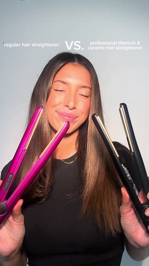 the difference is insane 👏🏼👏🏼 #hairtok #regularflatironvsprofessional #straighthair #flatiron #silkysmooth #flatirontutorial #professionalhairtools
