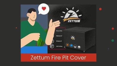 Zettum Fire Pit Cover Square 44 Inch - Outdoor Firepit Cover Heavy Duty & Waterproof, 600D Patio Fire Table Cover Gas Fire Pit Accessories Fade & Weather Resistant - 44 x 44 x 24 Inch