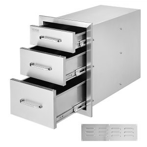VEVOR Outdoor Kitchen Drawers 14" W x 20.3" H x 23" D, Flush Mount Triple Access BBQ Drawers Stainless Steel with Handle, BBQ Island Drawers for Outdoor Kitchens or Patio Grill Station  | VEVOR US