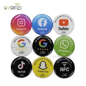 Programmable 30mm 13.56MHz NFC 213 Google Review Tap Sticker NFC Social Media Epoxy Tap Sticker
